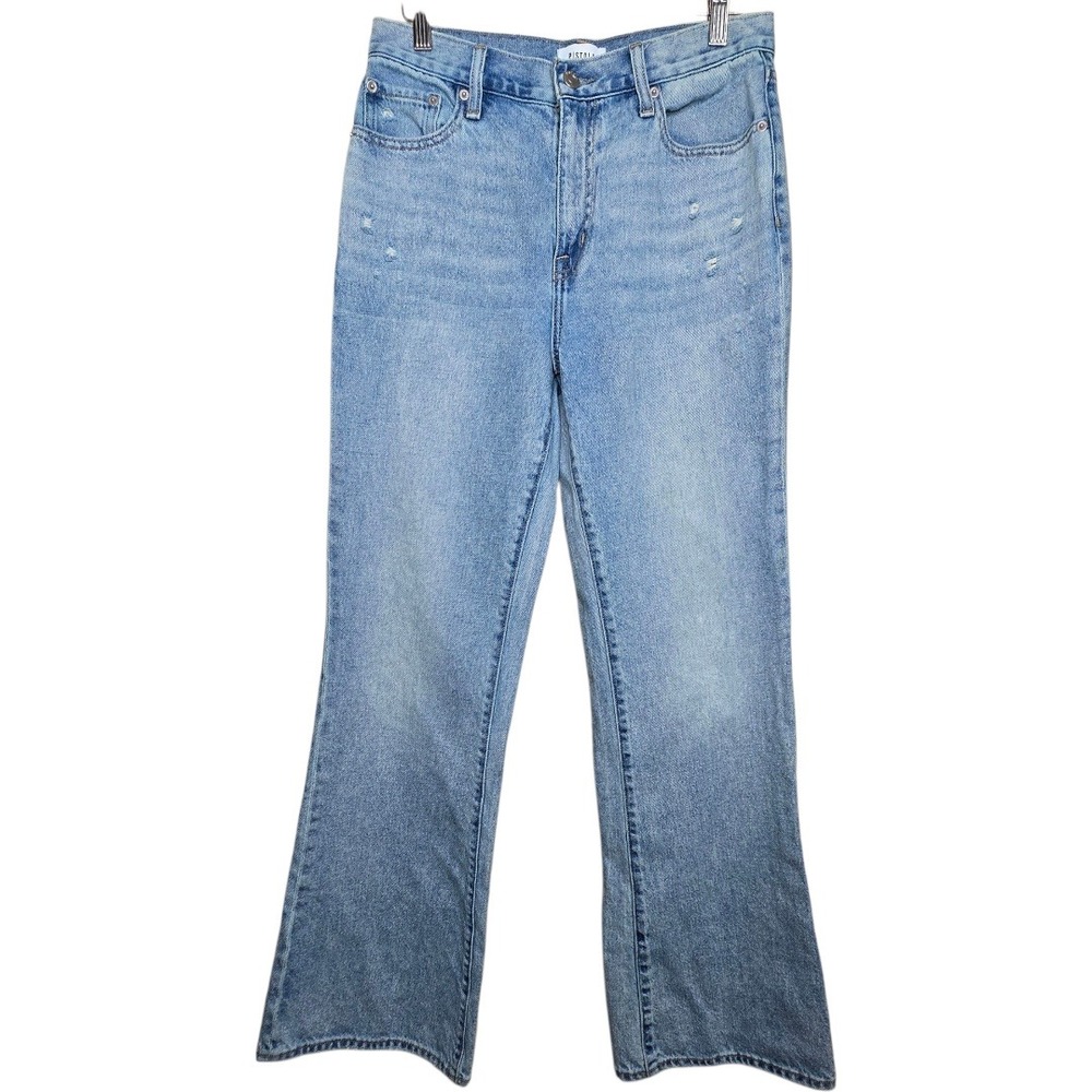 Pistola Stevie High Rise Relaxed Flare Light Distressed Wash Jeans 27